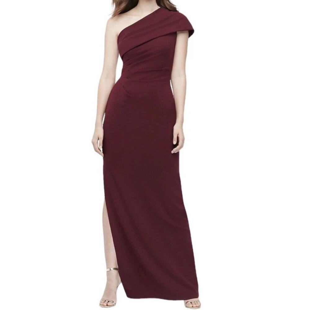 David’s Bridal formal dress one shoulder column side slit NWT Cabernet 10